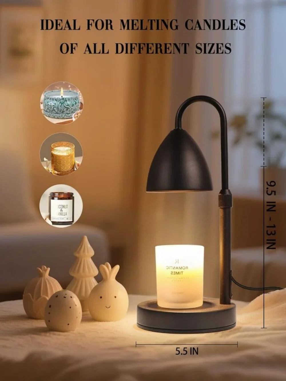 Dimmable Candle Warmer Lamp with Timer, Adjustable Wax Melter for Home Decor